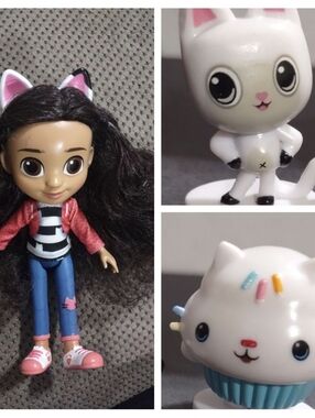 Lot of 3- Gabby's Dollhouse- Gabby, Cakey Cat, Pandy Paws Toys Dreamworks